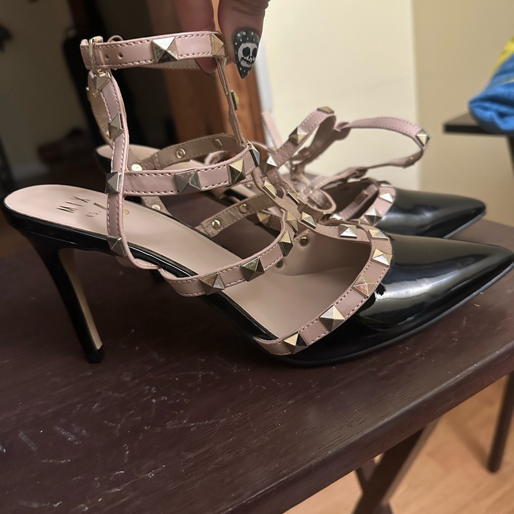 Mix No. 6 Black and Pink Studded Heels